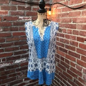 Blue and White Print Tank Top by Lucky Brand